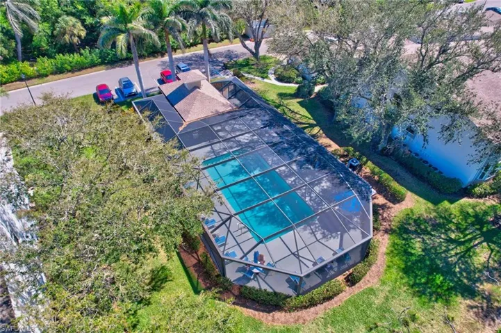 Drone / aerial view of a pool