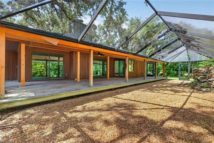 Screened area with waterfall