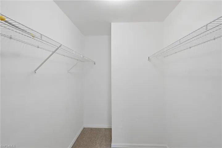 Spacious closet with light colored carpet
