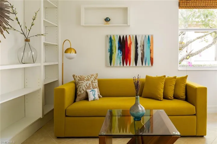 Living area with tile patterned floors