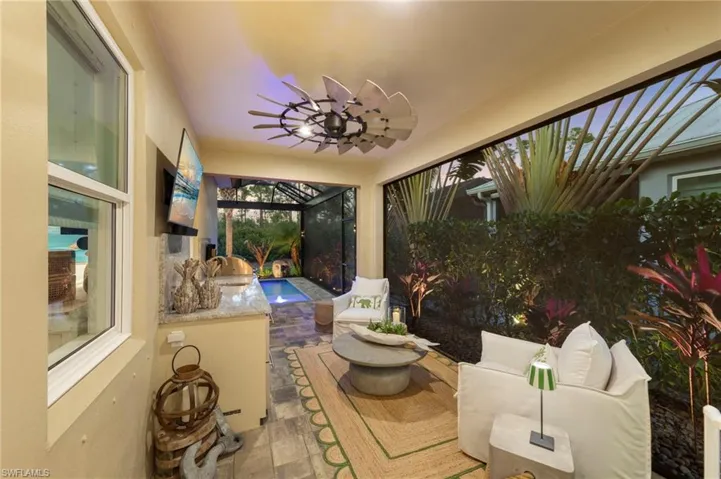 Attention to detail in the well planned out lighting that extends the entertaining time on the lanai in the evening.