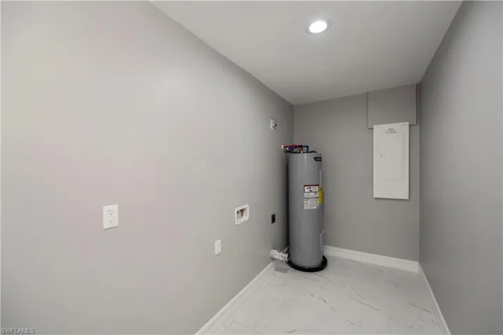 Utilities featuring water heater and electric panel