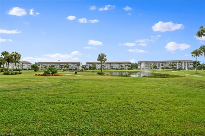 Surrounding community with a lawn and a water view