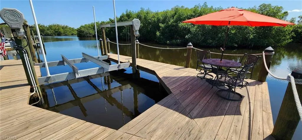 Dock area featuring a water view and boat lift
