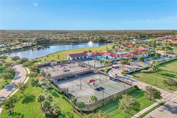 Aerial view of a nearby body of water