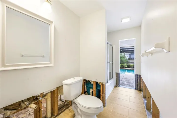 Pool bathroom offers easy access from outside.
