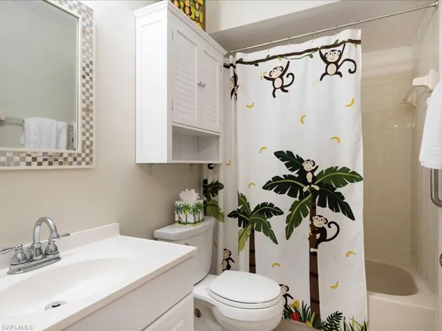 Guest Bath has been updated with comfort level toilet, vanity and medicine cabinet.
