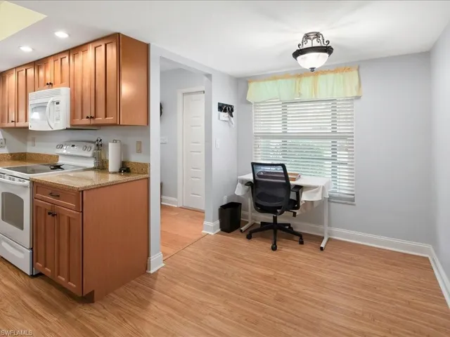 Access the eat-in kitchen directly from the attached garage.