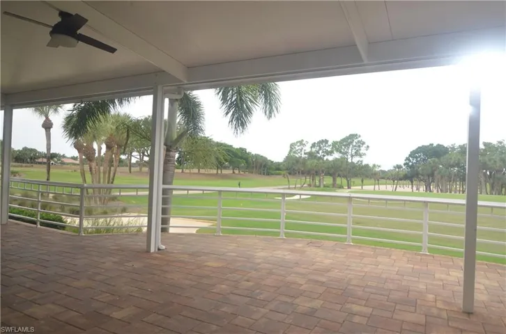 View of patio featuring a ceiling fan