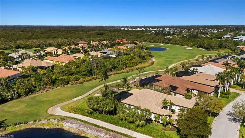 Birds eye view of property with a residential view and golf course view