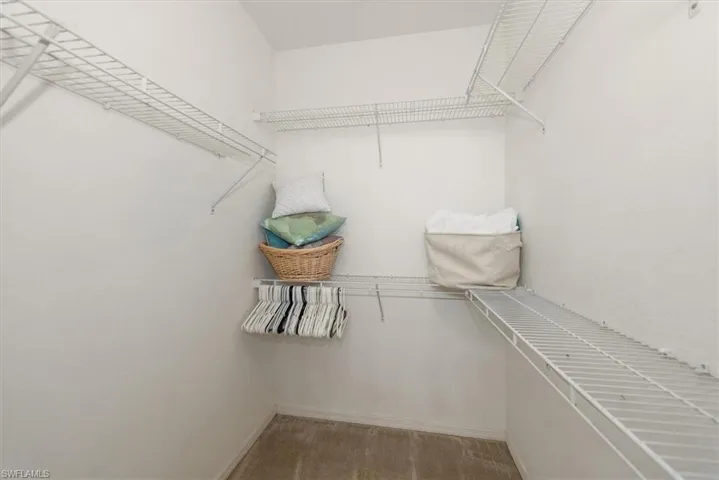 Spacious closet with light carpet