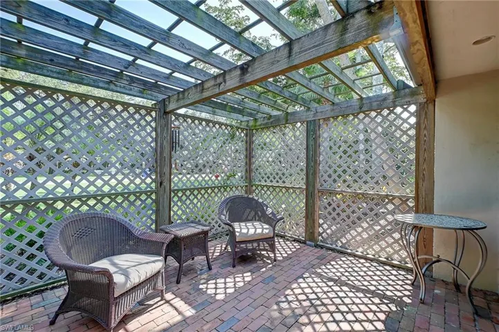 View of front patio with pergola