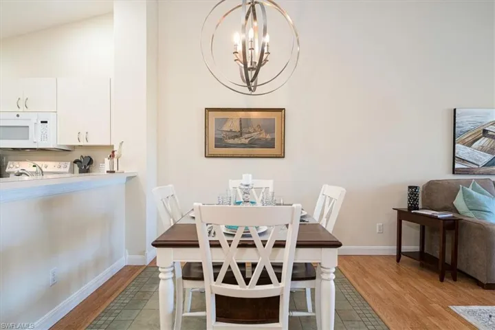 Dining space with tile inlay defining the space