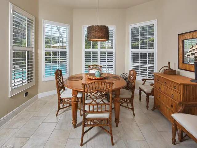Large, informal dining area seats many guests.