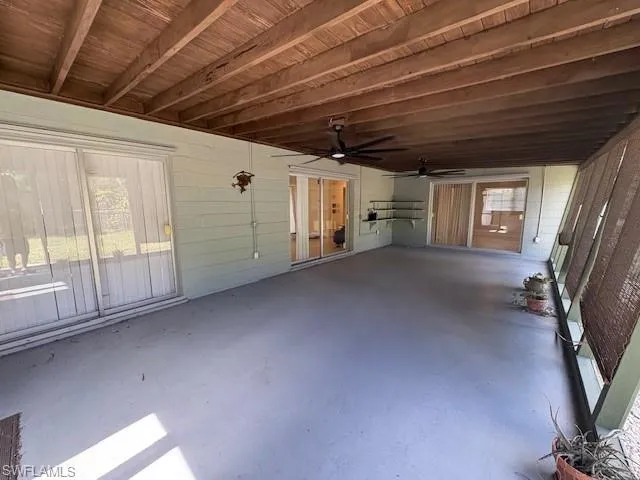 View of patio with ceiling fan