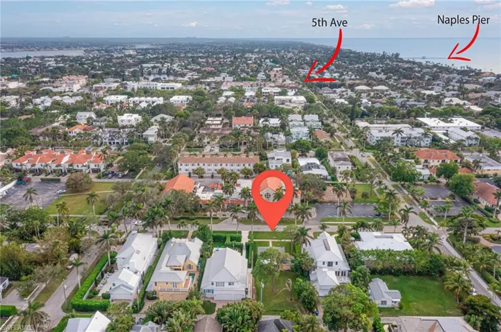 Drone / aerial view showing proximity to Naples Peir and 5th Ave