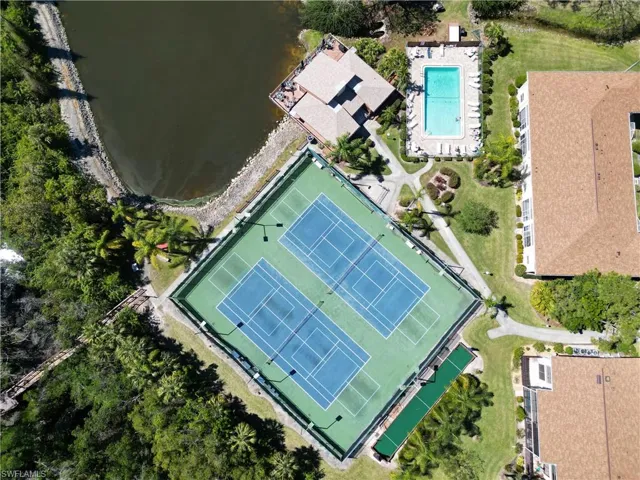 Aerial view of a pool