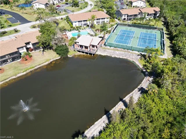 Bird's eye view of a nearby body of water