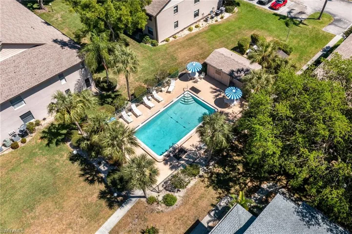 Drone / aerial view of a pool area