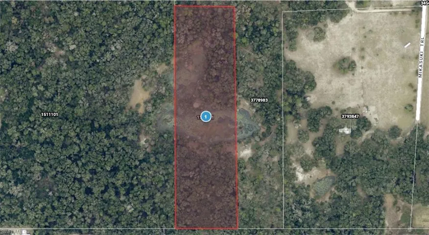 Aerial Parcel Map. Displaying the outline and identifying numbers for the property and surrounding parcels