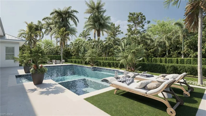 View of swimming pool with ceiling fan and a patio area