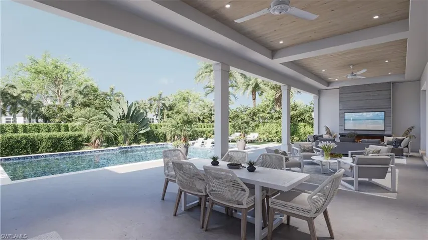 View of swimming pool featuring an outdoor hangout area, pool water feature, ceiling fan, and a patio area