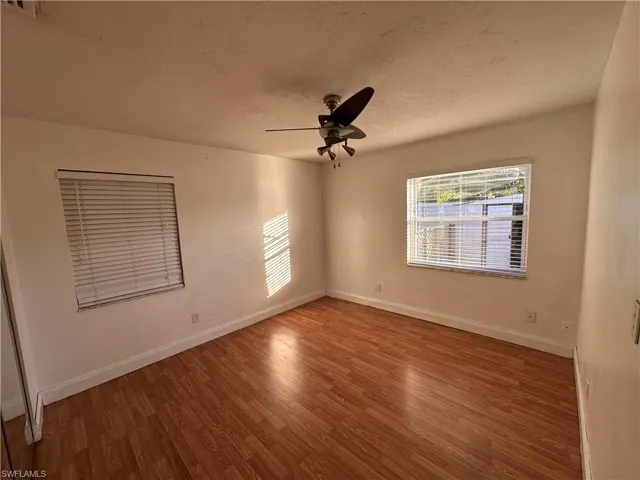 View of patio featuring ceiling fan