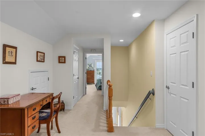 The third-floor guest bath has dual sinks, but a private shower/toilet area.