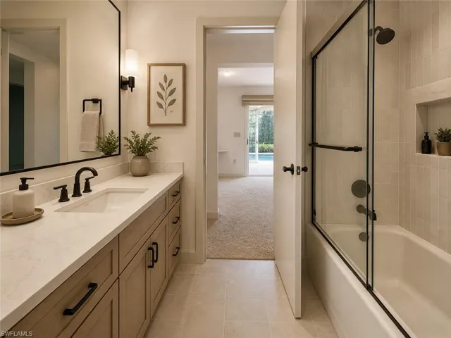 A.I rendered guest bathroom with new shower and vanities