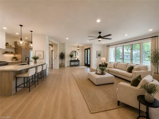 A.I rendered living room with opened up kitchen