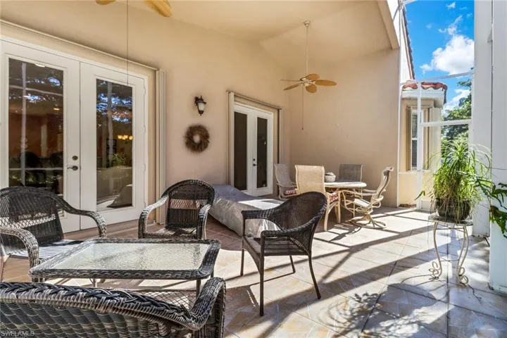 View of patio / terrace with ceiling fan and french doors