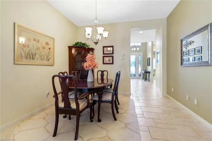 Dining room with an inviting chandelier