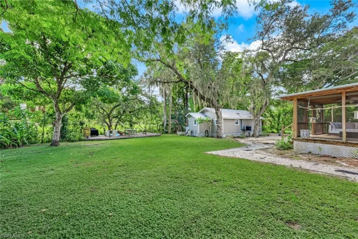 View of the backyard. Island Park is just on the other side of the waterway.
