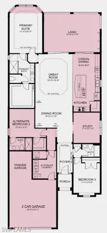 Structural options added Include: Gourmet kitchen, casual dining extension, study with pocket doors in place of flex, bay window at primary suite, extended covered lanai, tray ceiling package, and tandem garage.