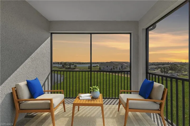 Views of the golf course from the screened lanai - Virtually Staged