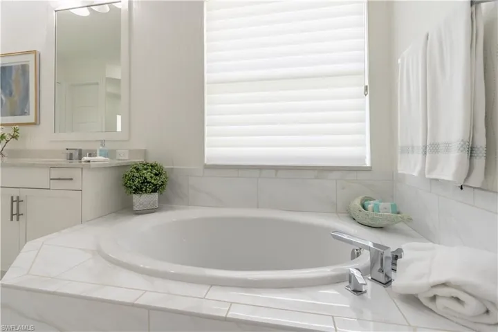Large soaking tub is a great place to relax and revitalize.