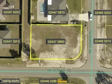 Aerial view of property's location with property parcel outlined