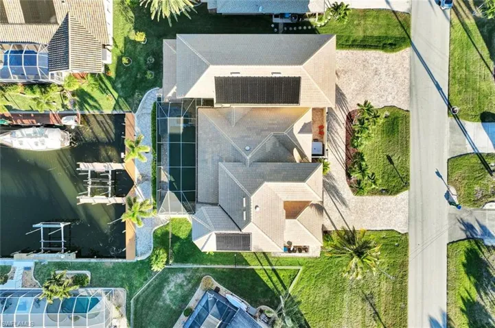 Aerial view of a nearby body of water