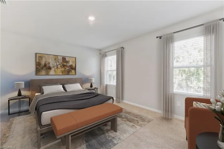 This image is virtually staged. Bedroom with baseboards