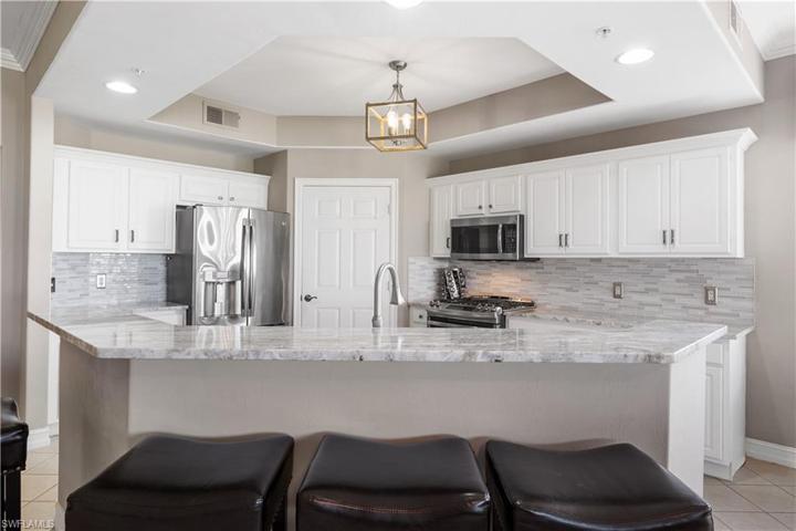 Light granite countertops, nuetral backsplash. SS appliances, Tray ceiling.