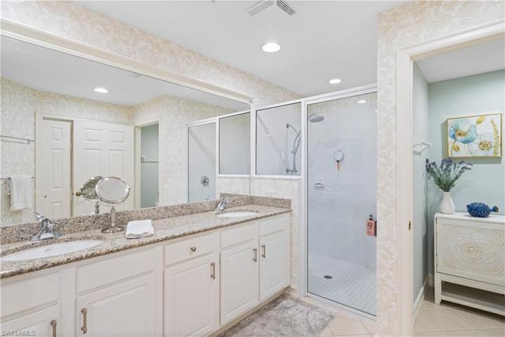 Primary ensuite bath has dual comfort height vanities, walk in shower, private water closet.