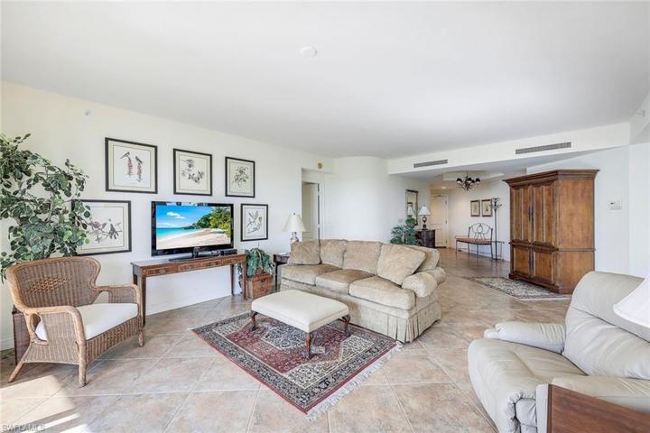 Primary bedroom is off the living room,  while the guest suite is on the opposite side of the home, close to the family room.
