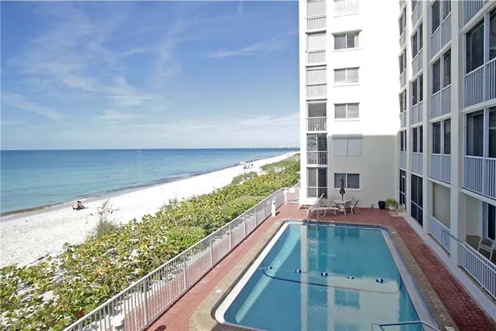 Sparkling pool leads to soon-to-be new Community Room.