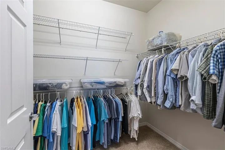 Walk in closet with carpet floors