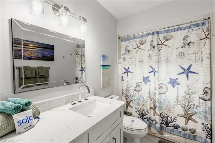 Full bathroom with toilet and vanity