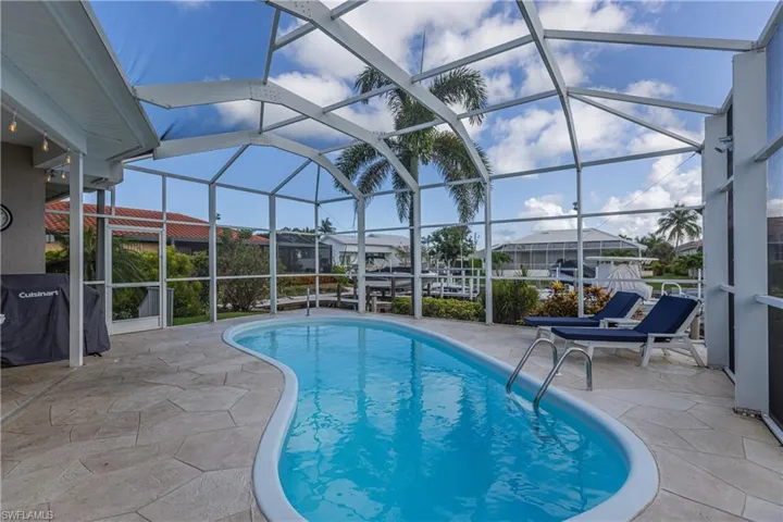 Swimming pool featuring a patio area and a lanai