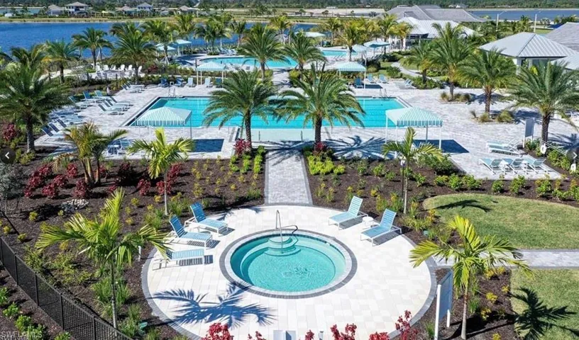 Drone / aerial view of a pool