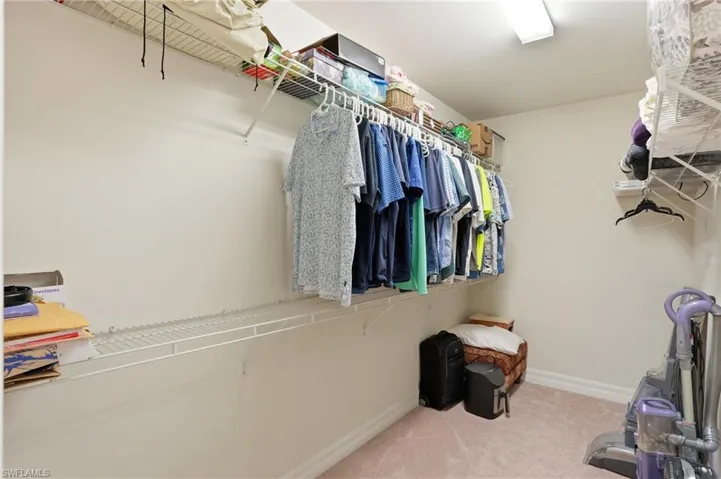 Walk in closet with light colored carpet