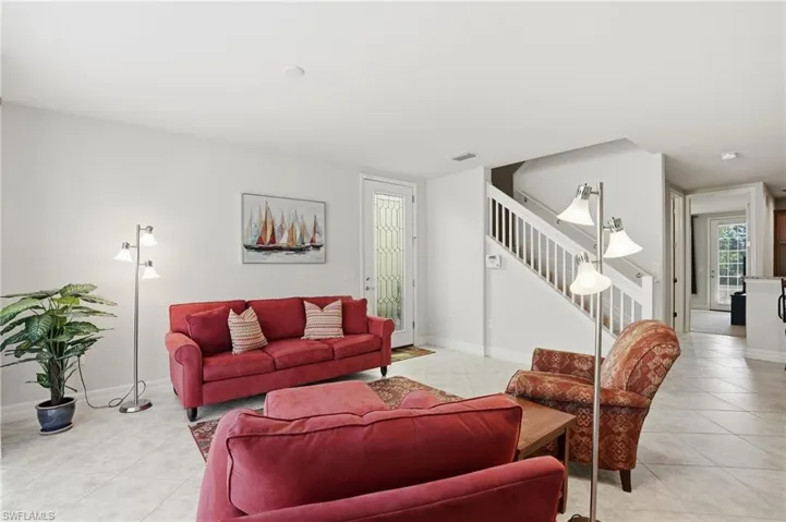 Living room with tile patterned flooring