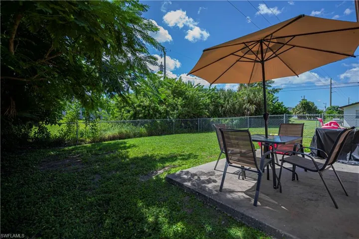 Fenced backyard with lovely patio